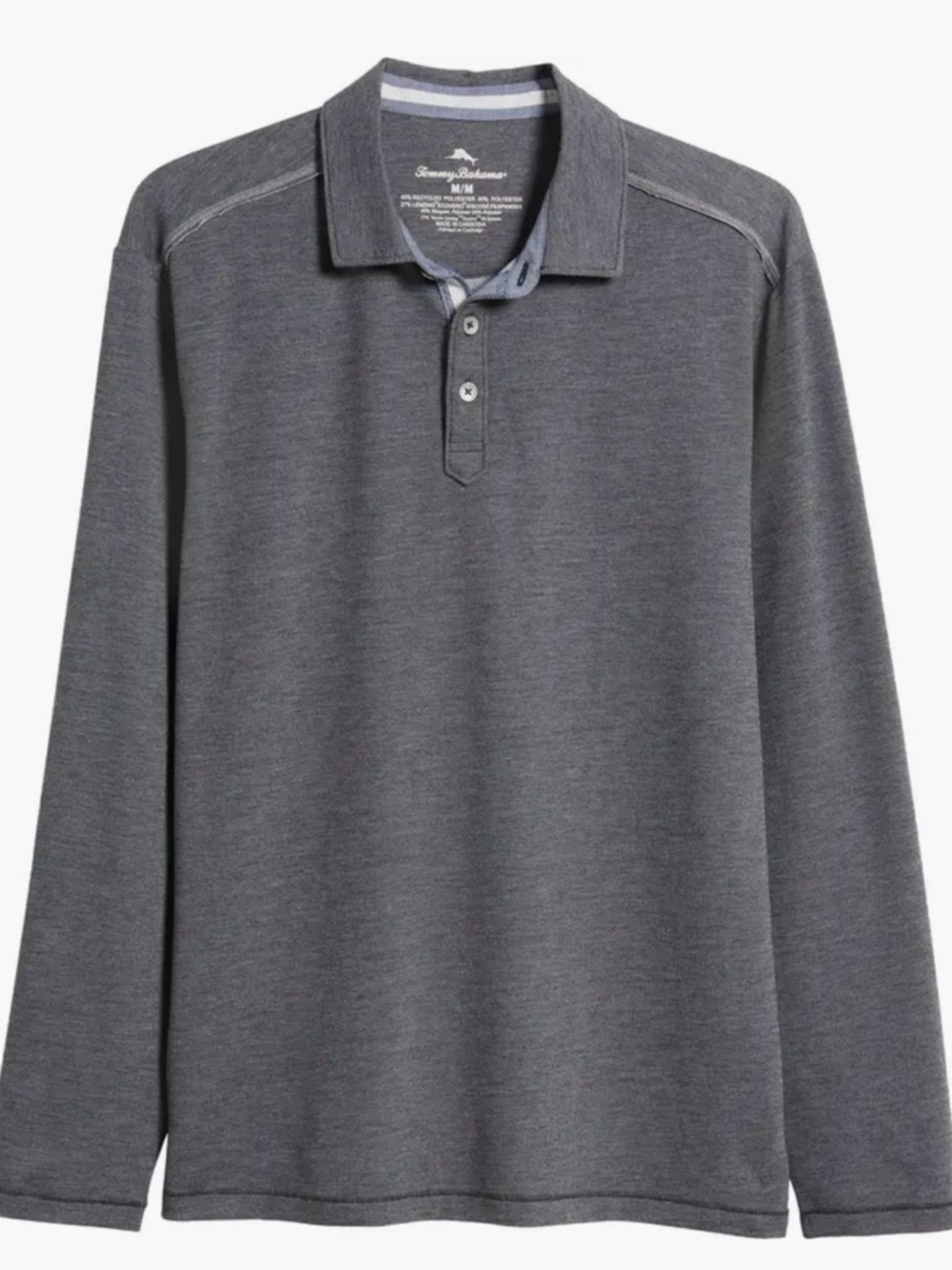 Tommy Bahama Men's XXL Long-Sleeve Blue Grey Polo